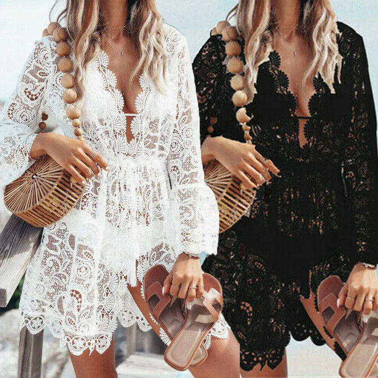 Sexy V-Neck Lace Beach Cover Up for Women