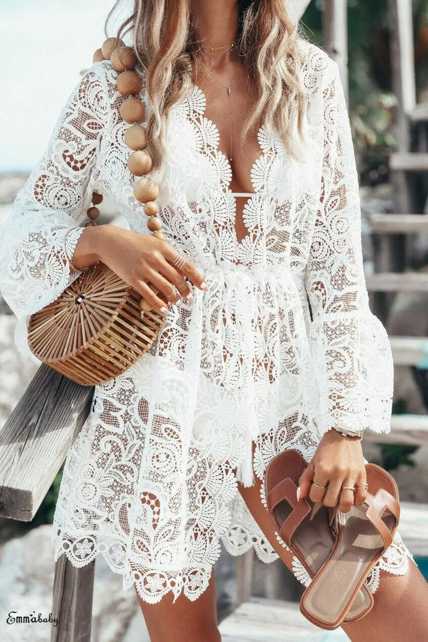 Sexy V-Neck Lace Beach Cover Up for Women