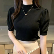 Korean Puff Sleeve Knitted Blouse for Women
