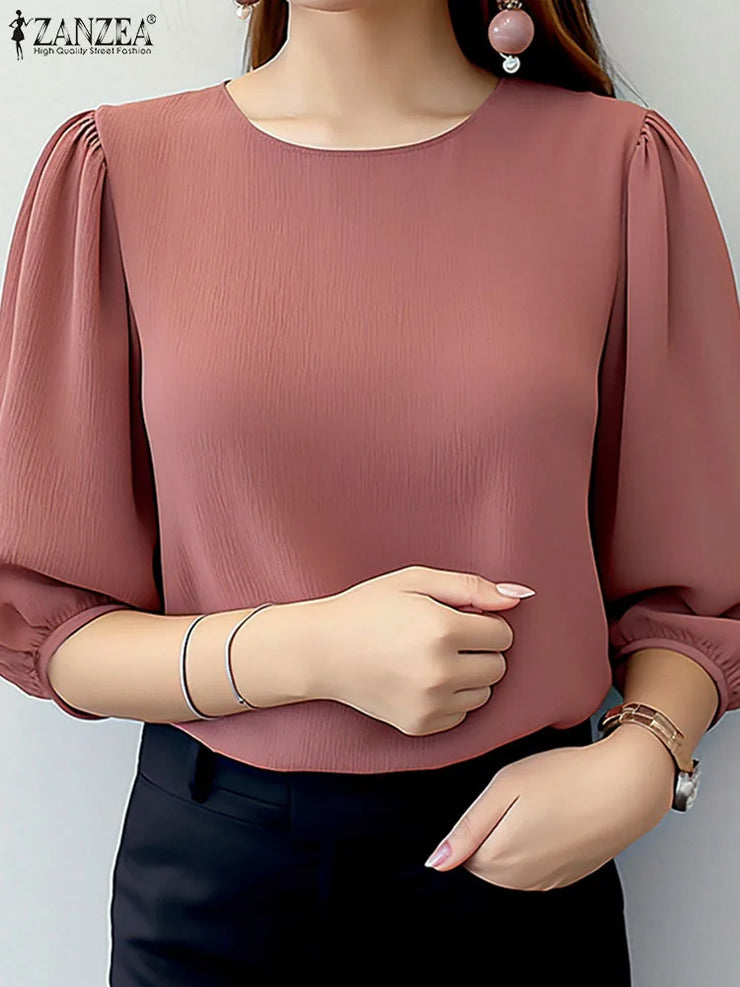Elegant Puff Sleeve Crinkled Blouse Women