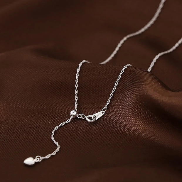 925 Silver Wavy Heart Pendant Adjustable Chain
