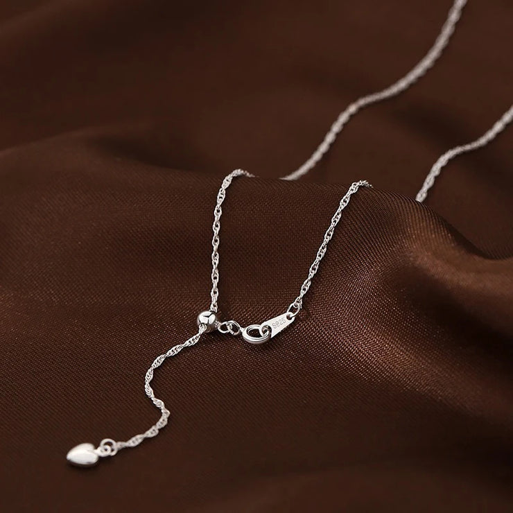 925 Silver Wavy Heart Pendant Adjustable Chain