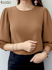 Elegant Puff Sleeve Crinkled Blouse Women