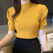 Korean Puff Sleeve Knitted Blouse for Women