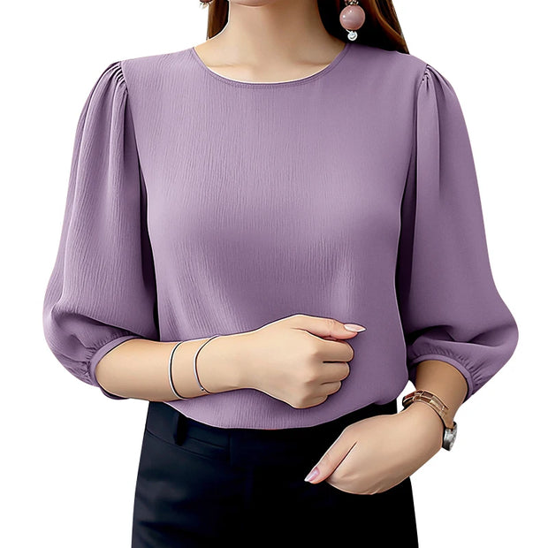Elegant Puff Sleeve Crinkled Blouse Women