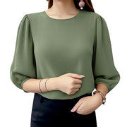 Elegant Puff Sleeve Crinkled Blouse Women