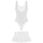 Glossy Two-Piece Swimsuit with Skirt Women