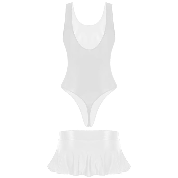 Glossy Two-Piece Swimsuit with Skirt Women