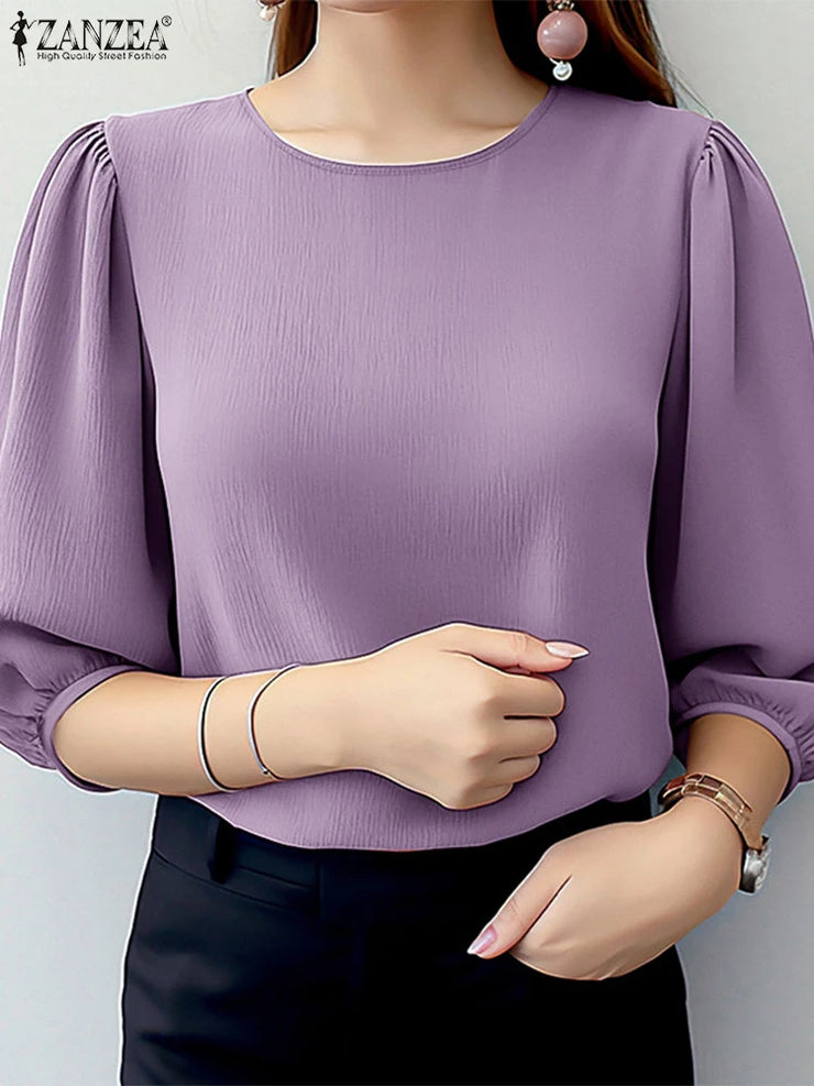 Elegant Puff Sleeve Crinkled Blouse Women