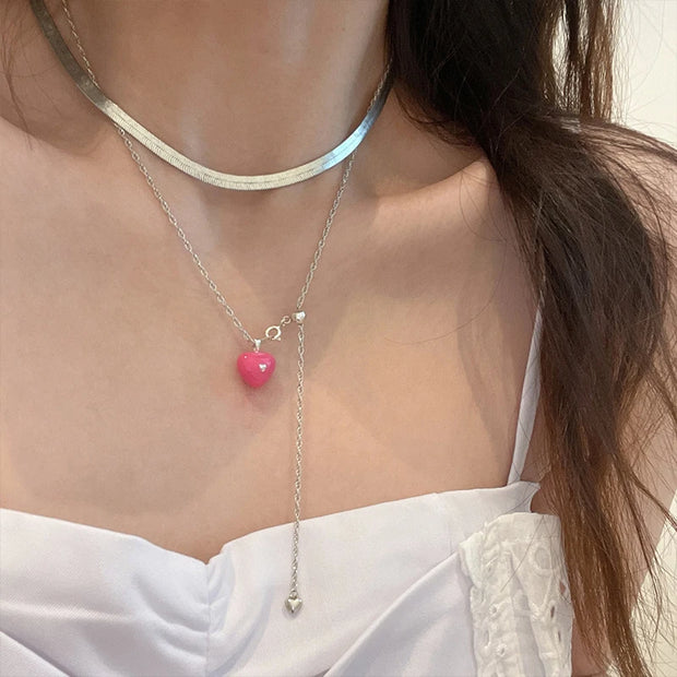 925 Silver Wavy Heart Pendant Adjustable Chain