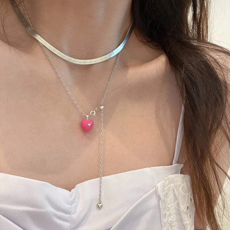 925 Silver Wavy Heart Pendant Adjustable Chain