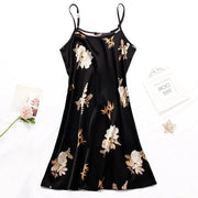 Sexy Black Floral Silk Nightdress for Women