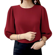 Elegant Puff Sleeve Crinkled Blouse Women