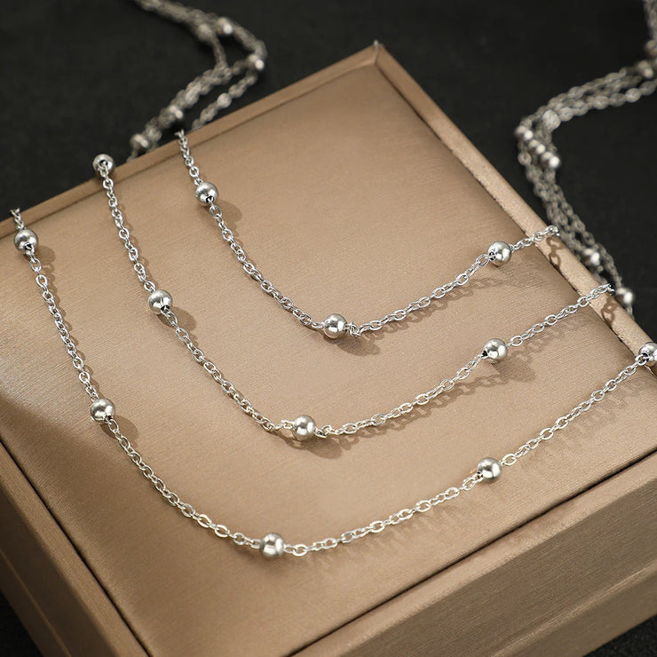 Stainless Steel Multi-Layer Beaded Necklace