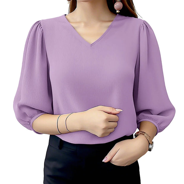 Elegant Puff Sleeve Crinkled Blouse Women