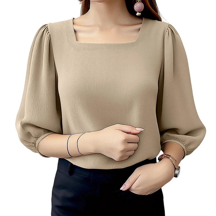 Elegant Puff Sleeve Crinkled Blouse Women