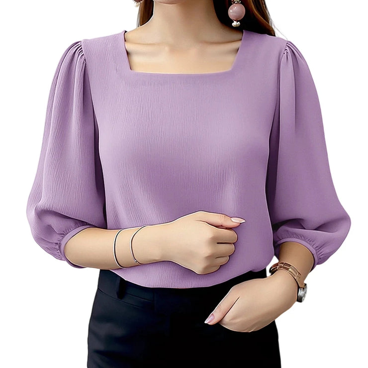 Elegant Puff Sleeve Crinkled Blouse Women