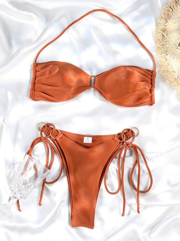 Sexy Halter Hollow Out Bikini Set Women