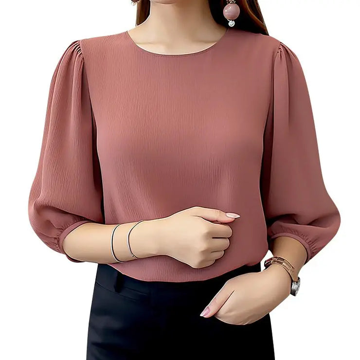 Elegant Puff Sleeve Crinkled Blouse Women