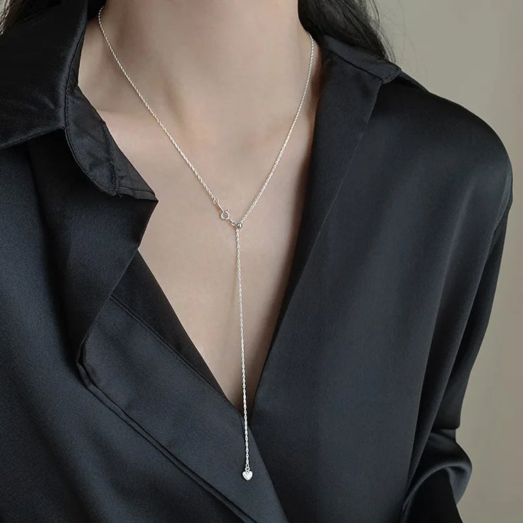 925 Silver Wavy Heart Pendant Adjustable Chain