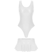 Glossy Two-Piece Swimsuit with Skirt Women