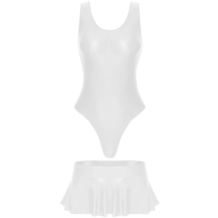 Glossy Two-Piece Swimsuit with Skirt Women