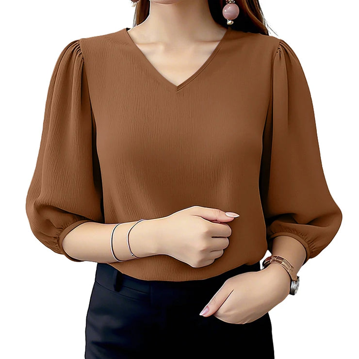 Elegant Puff Sleeve Crinkled Blouse Women