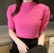 Korean Puff Sleeve Knitted Blouse for Women