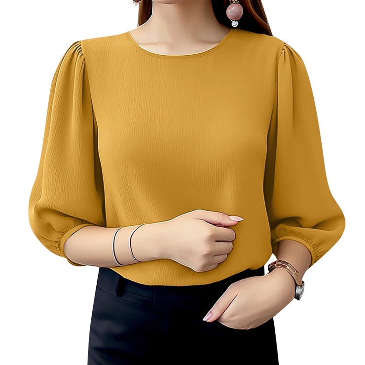 Elegant Puff Sleeve Crinkled Blouse Women