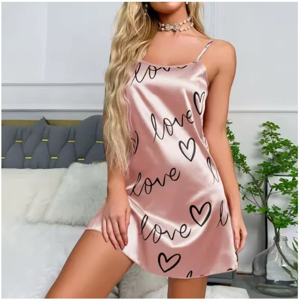 Sexy Black Floral Silk Nightdress for Women