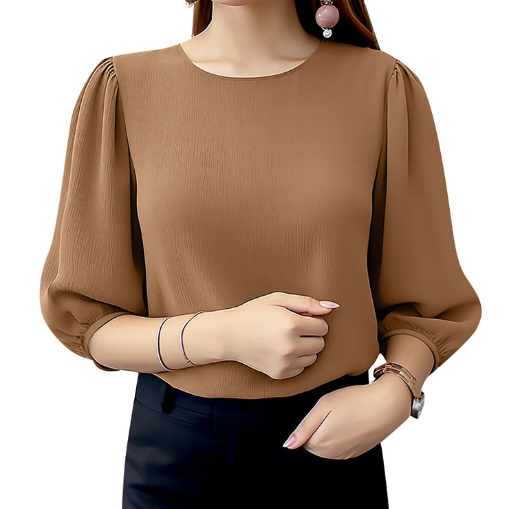 Elegant Puff Sleeve Crinkled Blouse Women
