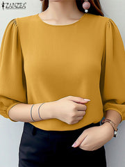 Elegant Puff Sleeve Crinkled Blouse Women