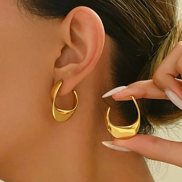 Luxury Chunky Gold Stainless Steel Hoop Earrings