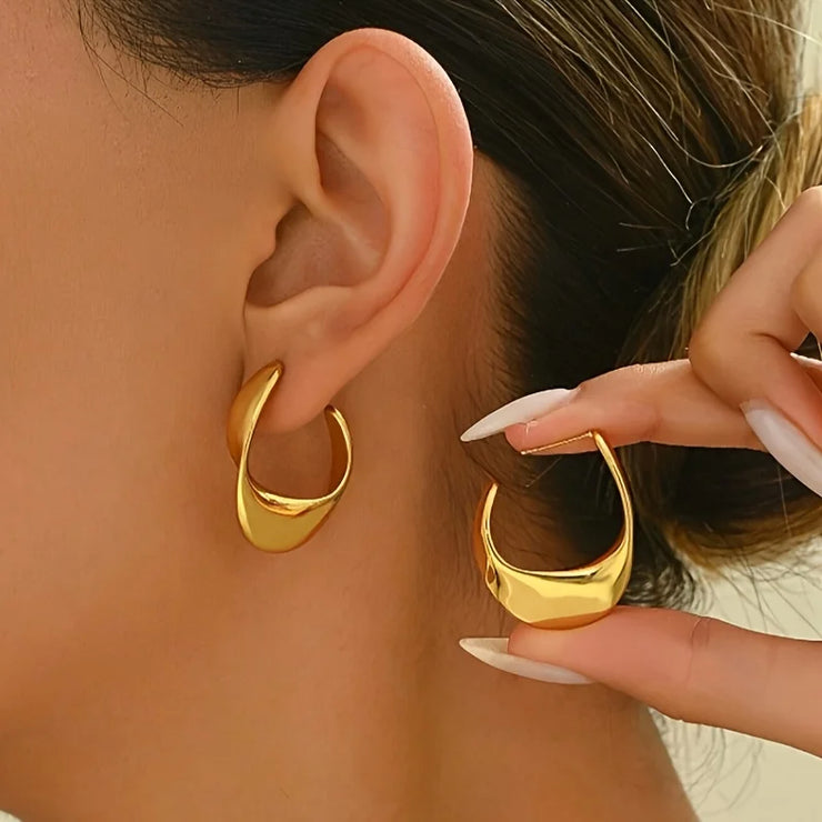 Luxury Chunky Gold Stainless Steel Hoop Earrings
