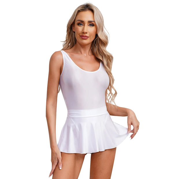 Glossy Two-Piece Swimsuit with Skirt Women