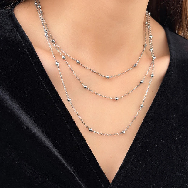 Stainless Steel Multi-Layer Beaded Necklace