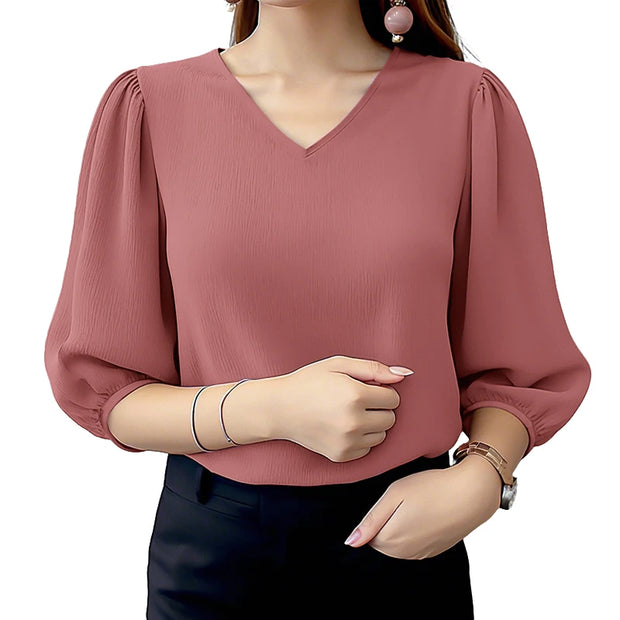 Elegant Puff Sleeve Crinkled Blouse Women