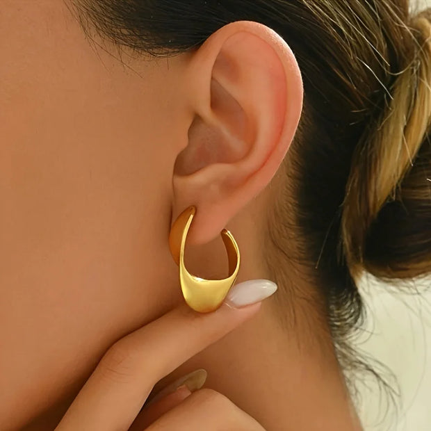 Luxury Chunky Gold Stainless Steel Hoop Earrings