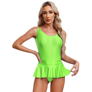 Glossy Two-Piece Swimsuit with Skirt Women
