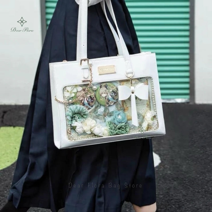 Transparent Bow Ita Tote Crossbody Bag for Women
